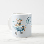 Mug Nom du monogramme Avion Happy Blue Bear Pilot (Devant gauche)