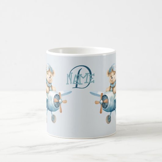 Mug Nom du monogramme Avion Happy Blue Bear Pilot (Centre)