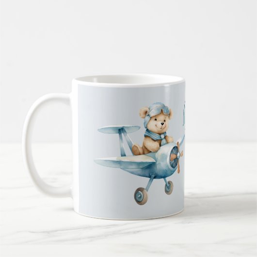 Mug Nom du monogramme Avion Happy Blue Bear Pilot (Gauche)