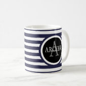 Mug Nom du monogramme Bandes marines (Devant droit)