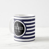 Mug Nom du monogramme Bandes marines (Devant gauche)