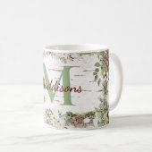 Mug Nom du monogramme Bois d'hiver Pinecone de rose bl (Devant droit)
