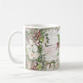 Mug Nom du monogramme Bois d'hiver Pinecone de rose bl (Gauche)