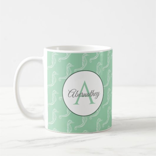 Mug Nom du monogramme Cheval de mer blanc Squelette Mo (Gauche)