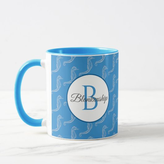 Mug Nom du monogramme Cheval de mer blanc Squelette Mo (Gauche)
