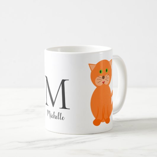Mug Nom du monogramme de chat orange mignon (Devant droit)