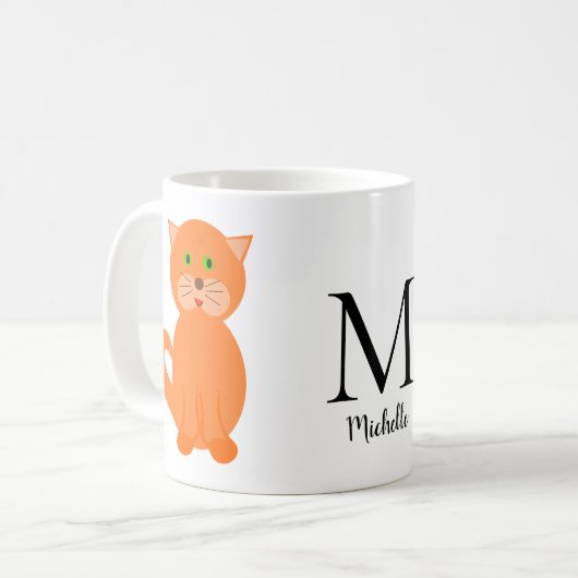 Mug Nom du monogramme de chat orange mignon (Devant gauche)