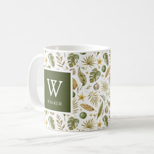 Mug Nom du monogramme de Noël tropical (Devant gauche)