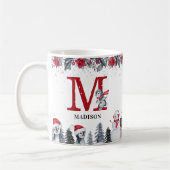 Mug Nom du monogramme de pingouin Noël (Gauche)