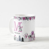 Mug Nom du monogramme de pingouin Noël (Devant gauche)