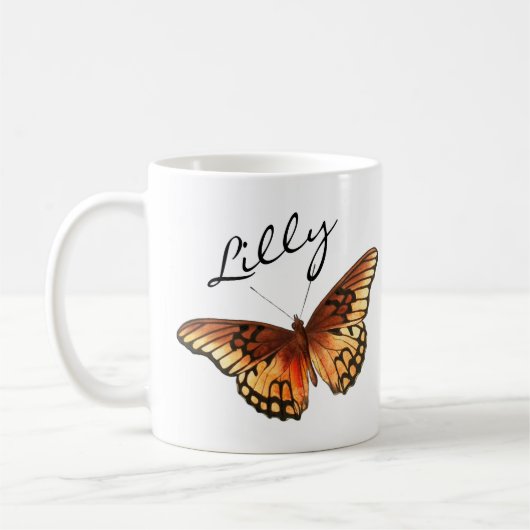 Mug Nom du monogramme du script papillon (Gauche)