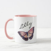 Mug Nom du monogramme du script papillon (Gauche)