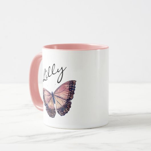 Mug Nom du monogramme du script papillon (Devant gauche)