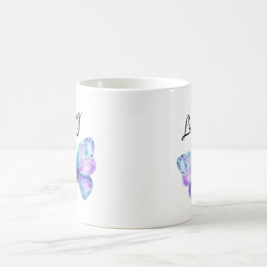 Mug Nom du monogramme du script papillon (Centre)