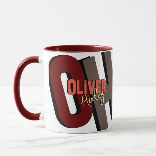 Mug Nom du monogramme en gras avec ombre (Gauche)