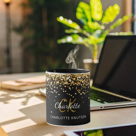 Mug Nom du monogramme en or noir