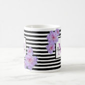 Mug Nom du monogramme Fleur rose Bande noire (Centre)