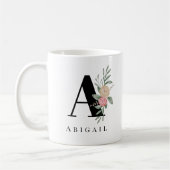 Mug Nom du monogramme floral personnalisé (Gauche)