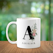 Mug Nom du monogramme floral personnalisé