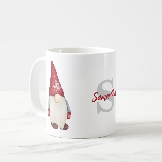 Mug Nom du monogramme Gnome de Noël mignon (Devant gauche)