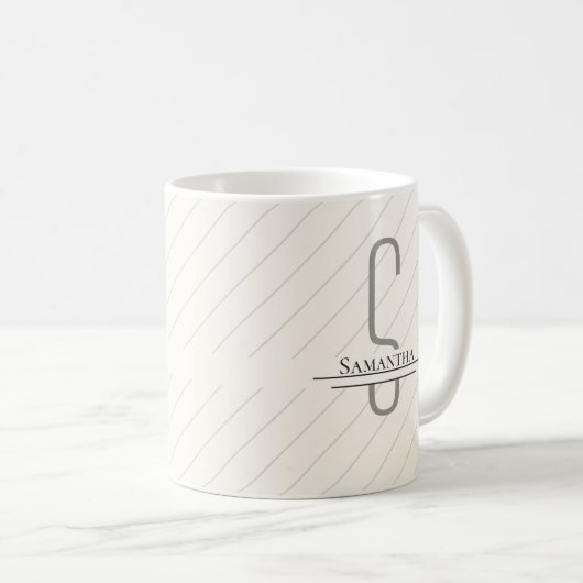 Mug Nom du monogramme gris beige (Devant droit)