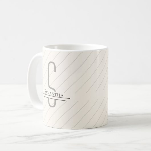 Mug Nom du monogramme gris beige (Devant gauche)