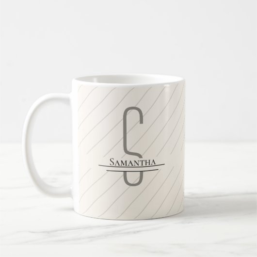 Mug Nom du monogramme gris beige (Gauche)