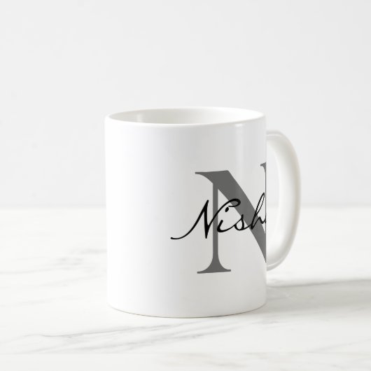 Mug Nom du monogramme gris noir (Devant droit)
