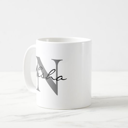 Mug Nom du monogramme gris noir (Devant gauche)