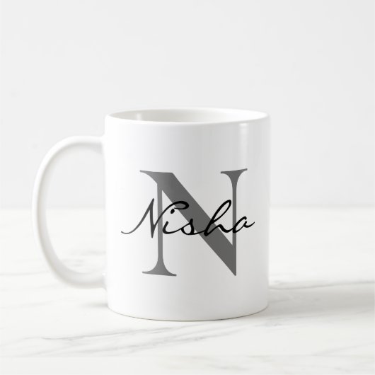 Mug Nom du monogramme gris noir (Gauche)