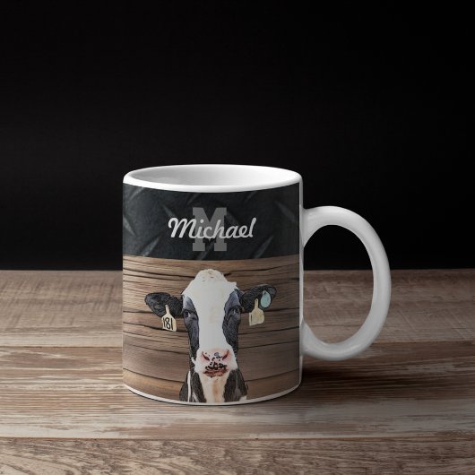 Mug Nom du monogramme Holstein Cow Dairy Farm Livestoc