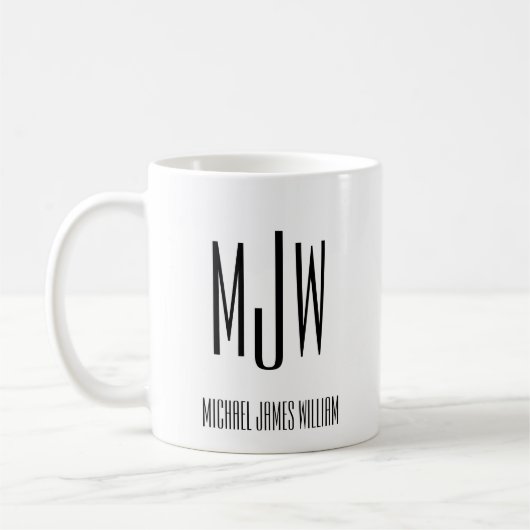 Mug Nom du monogramme initial noir blanc (Gauche)