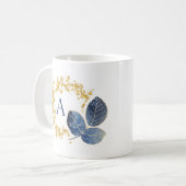 Mug Nom du monogramme mignon Girly Gold Sparken & Blue (Devant gauche)