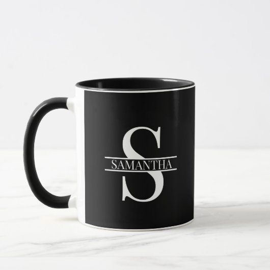 Mug Nom du monogramme moderne noir et blanc (Gauche)