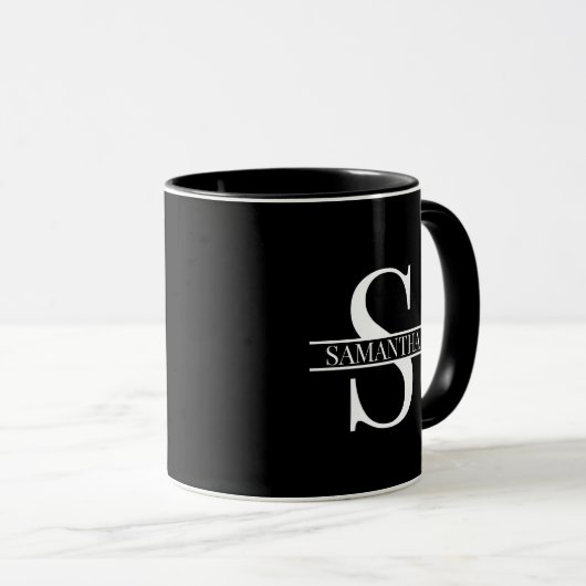 Mug Nom du monogramme moderne noir et blanc (Devant droit)