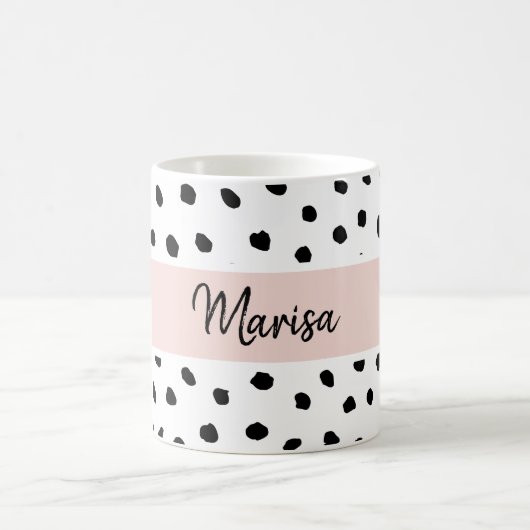 Mug Nom du monogramme moderne | Points rose et noir Pa (Centre)