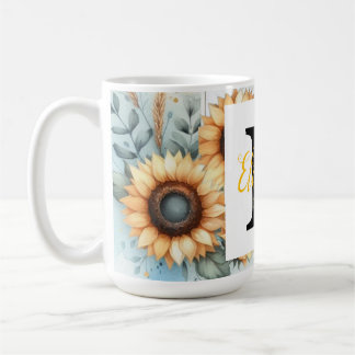 Mug Nom du monogramme pasterose de tournesol floral