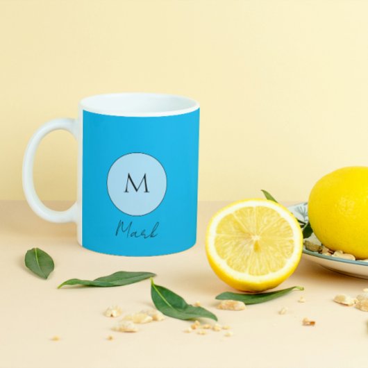 Mug Nom du monogramme personnalisé Glimmering Blue Lig