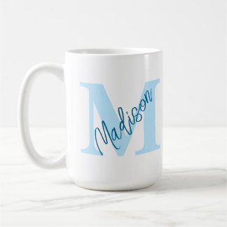 Mug Nom du monogramme personnalisé Musique bleue