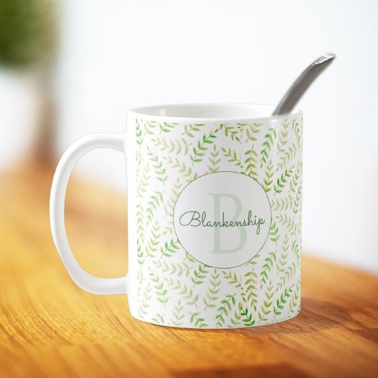 Mug Nom du monogramme personnalisé Nature Fern Motif f