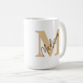 Mug Nom du monogramme personnalisé Tan Brown Musique (Devant droit)