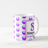 Mug Nom du monogramme Pointe Polka violet vibrante ini (Devant droit)