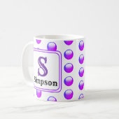 Mug Nom du monogramme Pointe Polka violet vibrante ini (Devant gauche)