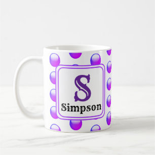 Mug Nom du monogramme Pointe Polka violet vibrante ini
