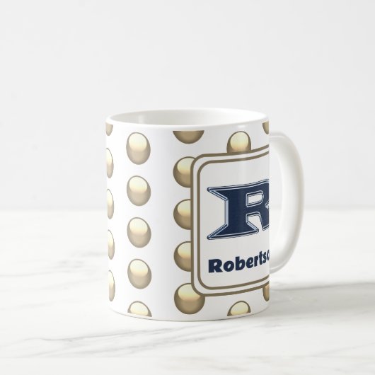 Mug Nom du monogramme Polka Dot Bold Bleu initial (Devant droit)