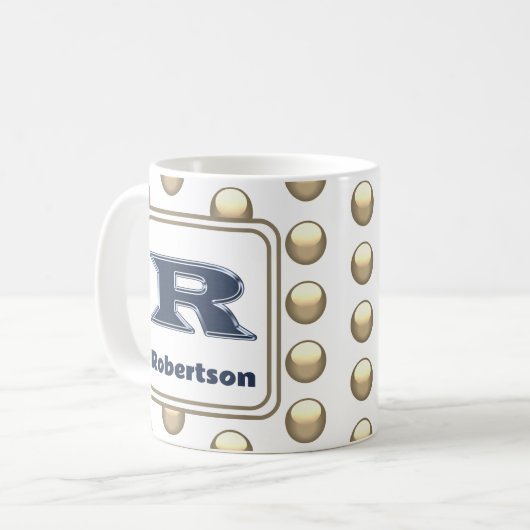 Mug Nom du monogramme Polka Dot Bold Bleu initial (Devant gauche)