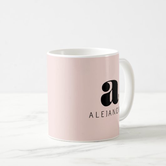 Mug Nom du monogramme rose gras moderne (Devant droit)