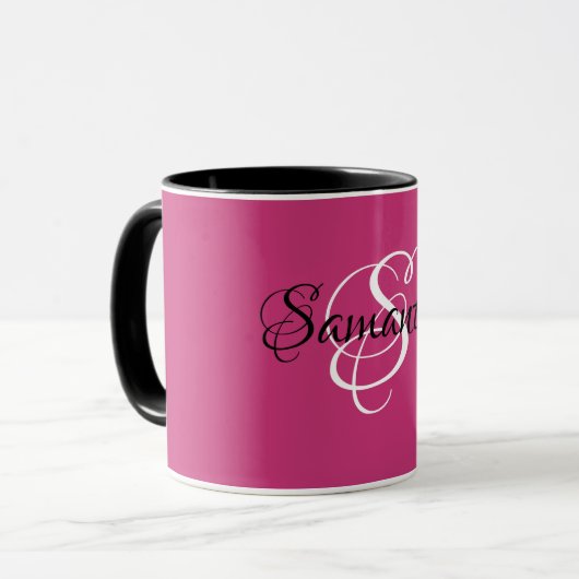 Mug Nom du monogramme Script initial Magenta (Devant gauche)