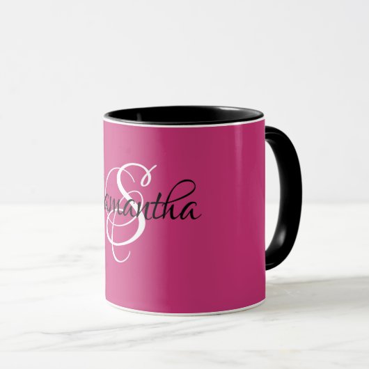 Mug Nom du monogramme Script initial Magenta (Devant droit)
