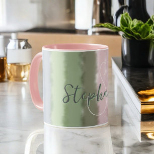 Mug Nom du monogramme script ombre vert poudre pourpre